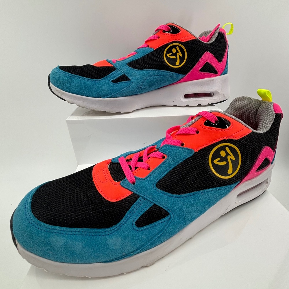 Zumba Air Lo Women 10 Suede Multi Color Leather Neon Dance Sneakers A1F00164